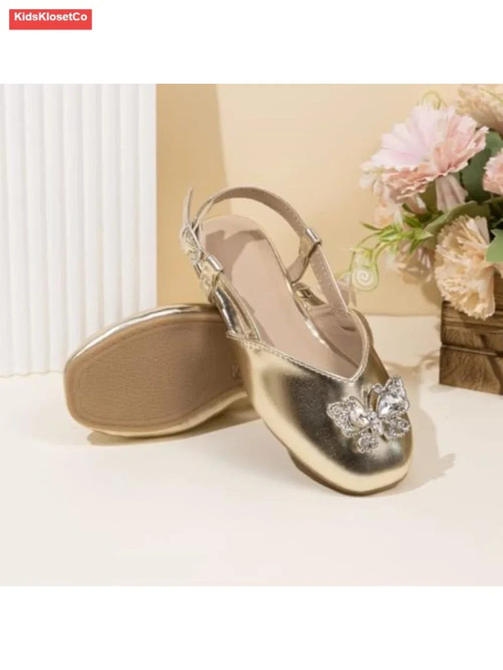 Girls Sparkly Rhinestone Butterfly Flats Sandals Mary Jane Closed Toe Princess